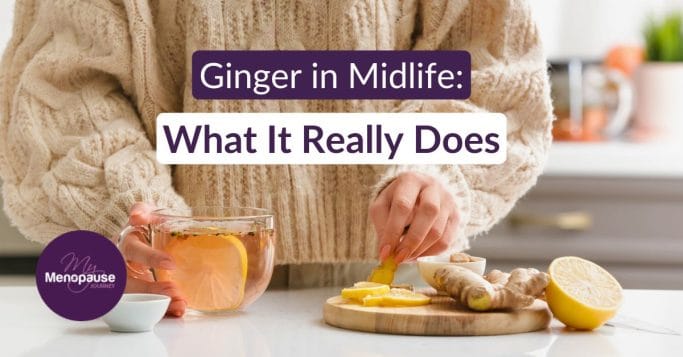 Midlife woman with a cup of fresh ginger tea &mdash; ginger benefits for menopause