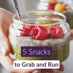 Pin showing 5 easy snacks on the go recipes for midlife — energy balls, chia jars, smoothies