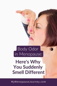 Woman covering her nose feeling self-conscious about body odor in menopause