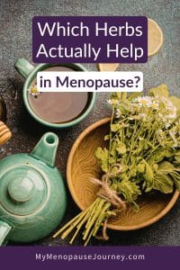 Pin showing the best herbs for menopause for hot flashes, sleep and mood
