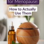 Pin showing amber essential oil bottles and dried lavender — midlife guide to using essential oils