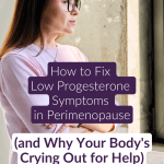 Pink-sweater woman pausing at the window &mdash; signs of low progesterone symptoms in perimenopause