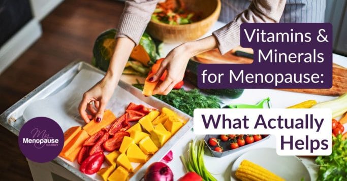 Midlife woman preparing a colorful, nutrient-rich meal &mdash; vitamins and minerals for menopause