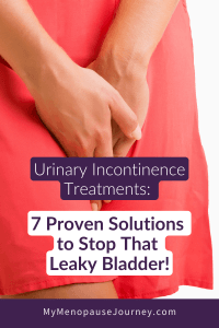 Woman in coral dress holding her lower belly, illustrating urinary incontinence treatments