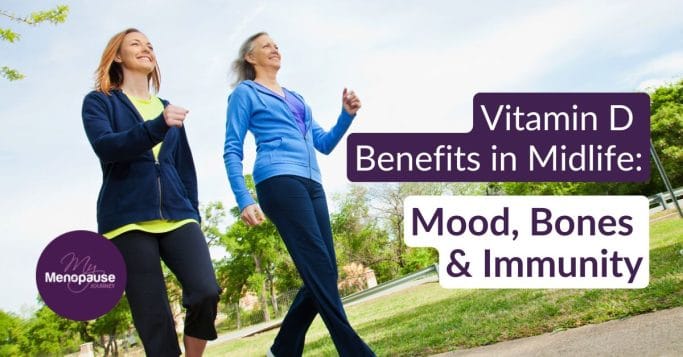 Midlife woman enjoying sunshine outdoors — vitamin D benefits for menopause