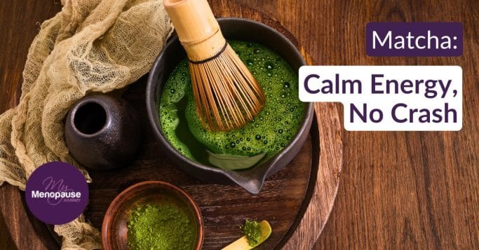 Midlife woman enjoying matcha tea benefits with a calm morning cup