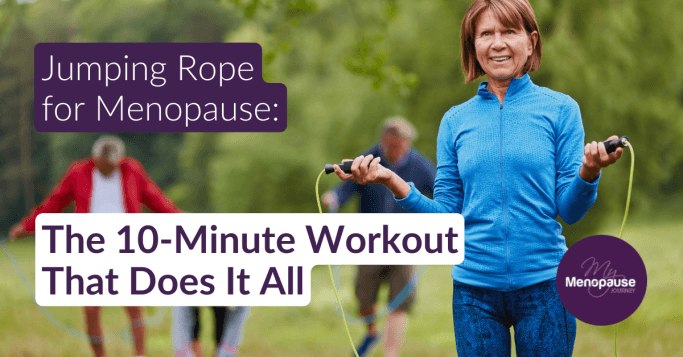 Woman over 50 outdoors with jump rope in hand, smiling — a fun midlife cardio workout