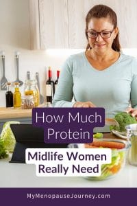 Pin showing best protein sources for menopausal women on a plate