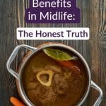 Pin showing bone broth benefits — a warm homemade mug of broth