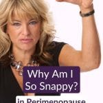 Blonde woman in her fifties raising her hands in frustration over menopause mood swings