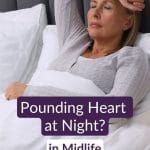 Woman in her fifties breathing slowly to calm a racing heart at night