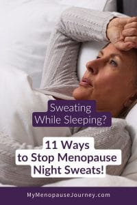 Woman lying awake in bed sweating while sleeping &mdash; menopause night sweats
